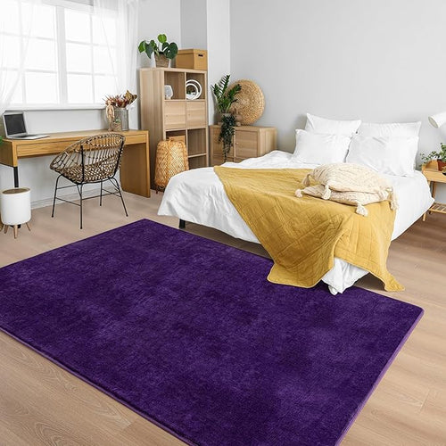 Andecor Soft Area Rug, 4x6 Purple Washable Rugs for Living Room Bedroom, Indoor Fluffy Carpets for Dorm Boys Girls Kids Room Nursery Home Decorations