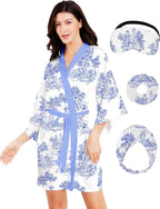 EPLAZA Silk Robes for Women Satin Robe Short Sexy Print Flower Kimono Loungewear Wedding Bridal Party