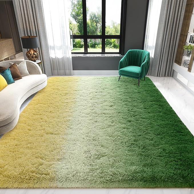 Yellow Green Area Rug 6x9 Large Rugs for Living Room Bedroom, Fluffy Cute Rug Modern Carpets for Kids Room, Non-Skid Rectangular Indoor Gradient Rug for Girls Boys Nursery Room Home Decor