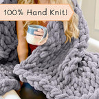Adyrescia Chunky Knit Blanket Throw | 100% Hand Knit with Jumbo Chenille Yarn (40"x50", Lilac Gray)