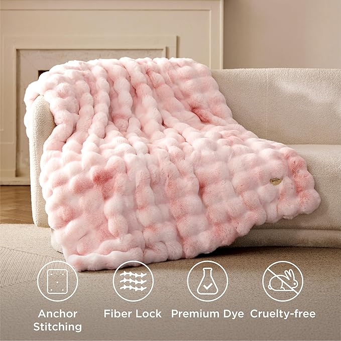 Bedsure GentleSoft Fluffy Fuzzy Cute Pink Blanket Teen Girls Gifts, Soft Cozy Faux Fur Throw Blanket, Valentines Tie-Dye Pink Room Decor for Girlfriend Women, Thick Warm Plush Room Decor Gifts for Her
