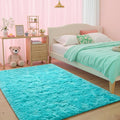 junovo 3x5 Blue Washable Area Rug for Girls Bedroom, Soft Non-Slip Fluffy Bedside Rugs, Shag Plush Memory Foam Carpet for Kids Room Baby Nursery Home Decor Aesthetic