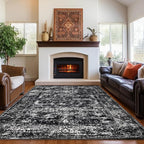 CRYPTOLITE Rugs for Living Room, 9x12 Large Area Rugs Ultra Soft Washable, Vintage Boho Faux Wool Carpet for Dining Room, Bedroom, Office, Home Decor (Black)