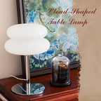 White Mushroom Lamp, Mid Century Modern Lamp for Nightstand, Dimmable Retro Egg Tart Bedside Lamps, Home Decor Ambient Lighting Aesthetic Cute Lamps for Bedroom Living Room (NOT Glass)