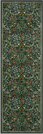 Lahome Claude Floral Kitchen Runner Rug, 2.6x8 Green Non Slip Hallway Runner Rug, Soft Thin Stain Resistant Long Carpet for Laundry, Washable Boho Carpets for Bathroom Entryway