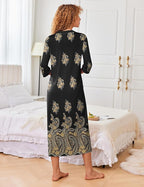 Ekouaer Women's Zipper Robe 3/4 Sleeves Housecoat Full Length Nightgown Soft Loungewear Robe with Pockets S-3XL
