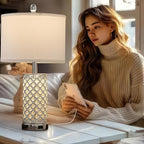 SAIWEYA Crystal Table Lamps Set of 2, 3-Way Dimmable Bedside Lamp with 2 USB Ports & AC Outlets for Living Room Bedroom Nightstand Lamp Night Light (Silver- 2 Pack 24In)