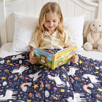 Kivik Unicorn Weighted Blanket 5 lbs, Cooling Breathable Small Blankets, Soft Heavy Throw for School Calming & Bed Sleep Gifts for 4 5 6 7 + Year Old, Machine Washable, 36''x 48'', 5 Pounds, Navy Blue
