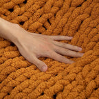 WESHIONGOO Chunky Knit Blanket Throw 51"×63" Knitted Throw Blankets for Couch Bed Fall Throw Blanket Fluffy Soft Blanket with Jumbo Chenille Yarn Thick 100% Handmade (Burnt Orange)