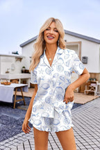 Ekouaer Womens Satin Pajamas Set Button Down 2 Piece Silk Pjs Shorts Set Ruffle Lingerie Notch Collar Sleepwear
