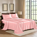 Satin Sheets California King [4-Piece, Pink] Luxury Silky Bed Sheets - Extra Soft 1800 Microfiber Sheet Set, Wrinkle, Fade, Stain Resistant - Deep Pocket Fitted Sheet, Flat Sheet, Pillow Cases