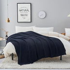 Longhui bedding Dark Navy Blue Cotton Cable Knit Throw Blanket for Couch Sofa Bed, Lightweight Home Decorative Throws, Bonus Laundering Bag, 60 x 80 Machine Washable