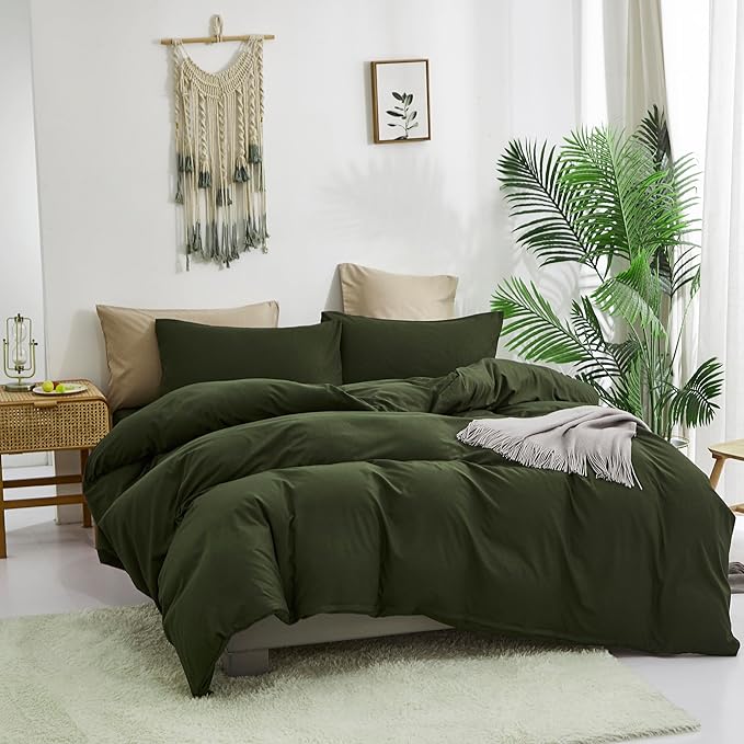 CLOTHKNOW Dark Green Twin/Twin XL Comforter Set Green Bedding Comforter Sets Boys Girls Comforter Soft Military Comforter with 2 x Pillow Cases