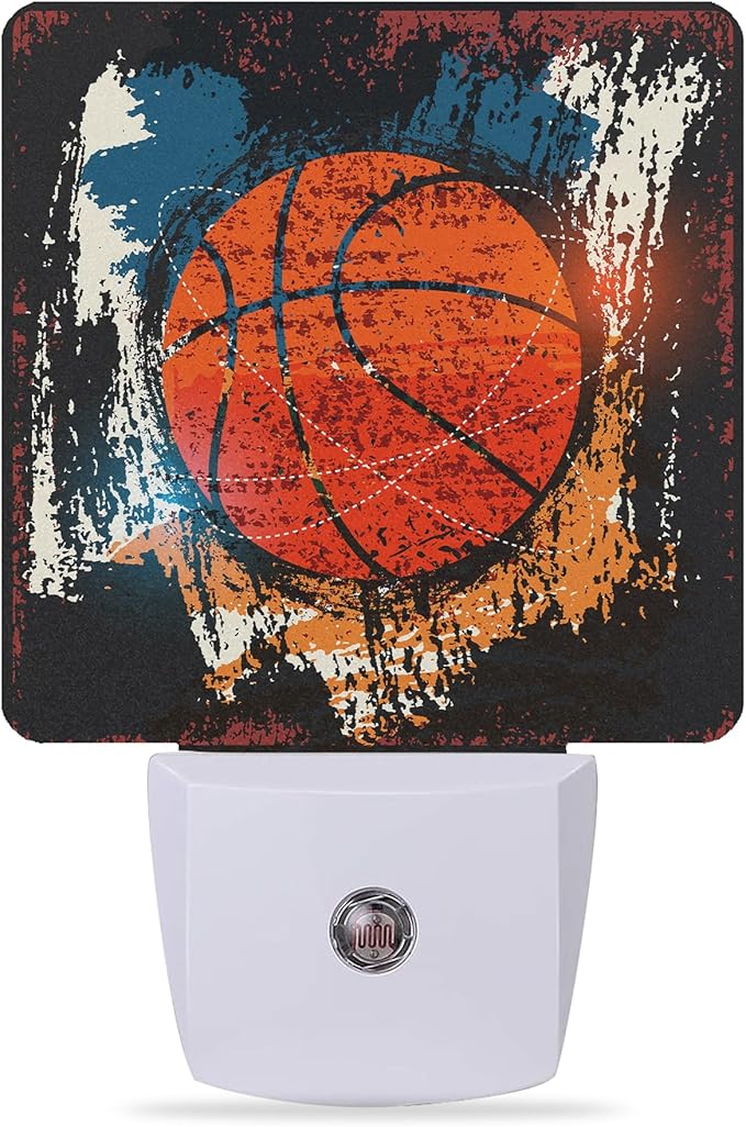 Night Lights Plug into Wall Vintage Grunge Basketball Night Lights Dusk to Dawn Sensor Led Lamp for Women Men,Led Lights for Stairway/Hallway/Bedroom,0.5W