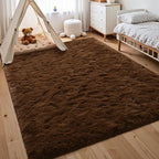 Fluffy Area Rugs for Bedroom Decor Aesthetic, 8x10 Large Brown Shag Rug with Non-Slip Backing for Living Room, Fuzzy Plush Carpet Washable Rug Modern Home Decor for Kids Nursery Boys Room