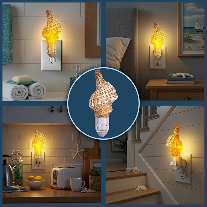Nautical Crush Trading Seashell Night Light – Beach Night Light with Real Fox Sea – Shell Light for Bathroom – Sea Shell Lamp – Seashell Lamp Plug Into Wall