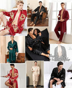 SWOMOG Men's Satin Robe 3 Pcs Silky Kimono Bathrobe Set Lightweight Soft Loungewear Nightwear