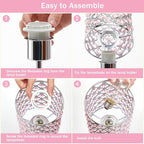 GyroVu Pink Crystal Table Lamp, Touch Control Bedside Lamps with USB-C+A Charging Ports, Dimmable Nightstand Small Desk Lamp Set of 2 for Girl Bedroom, Living Room, Office(Buld Included)