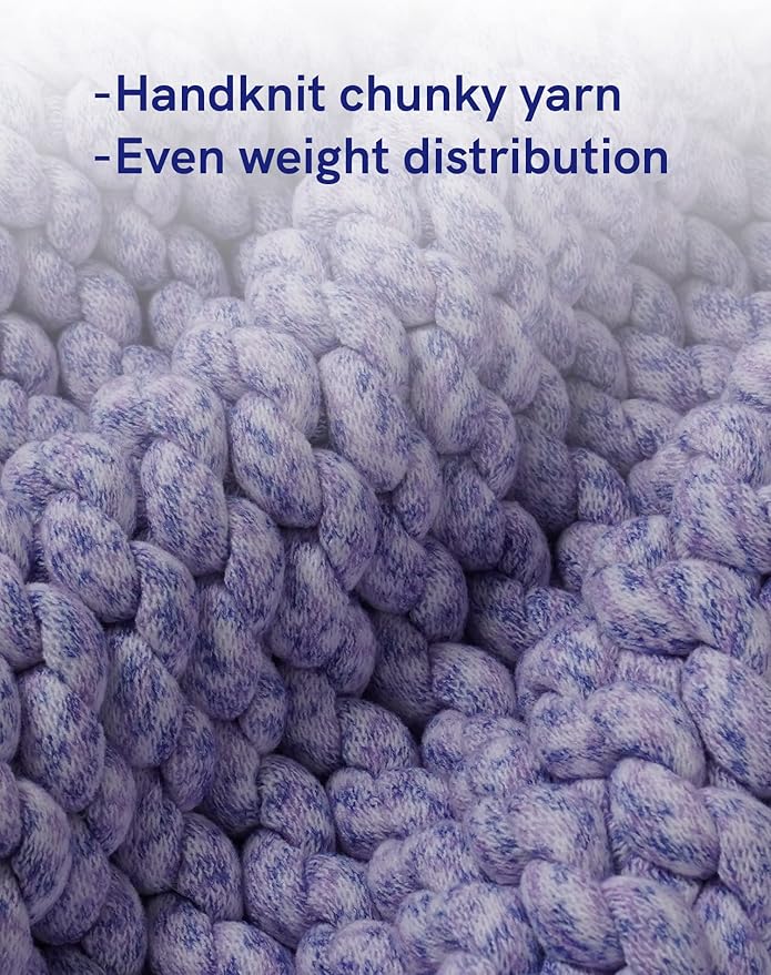 YnM Weighted Blanket, Handmade Chunky Knitted Design, Soft and Cozy, Temperature Regulating and Breathable, Machine Washable Throw for Sleep or Home Decor (Purple Fancy Yarn, 50x60 Inch, 10lbs)