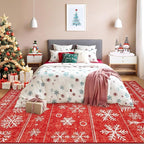 XLUEZ Christmas Area Rug 6x9 Living Room Rugs, Machine Washable Boho Christmas Tree Snowflake Rug Non-Slip Soft Low Pile Holiday Indoor Rugs for Bedroom Kitchen Dining Room Office(Xmas Red, 6'x9')