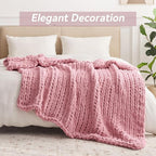 Negwoo Chunky Knit Throw Blanket, 30''*40'' Knitted Throw Chenille Yarn for Bed Couch, Handmade Light Pink Crochet Big Thick Blanket, Machine Washable Cute Comfy Blanket for Home Decor