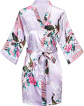 Women's Short Kimono Robes Bride and Bridesmaid Satin Floral Bathrobe Peacock Sleepwear Dressing Gown for Wedding Party
