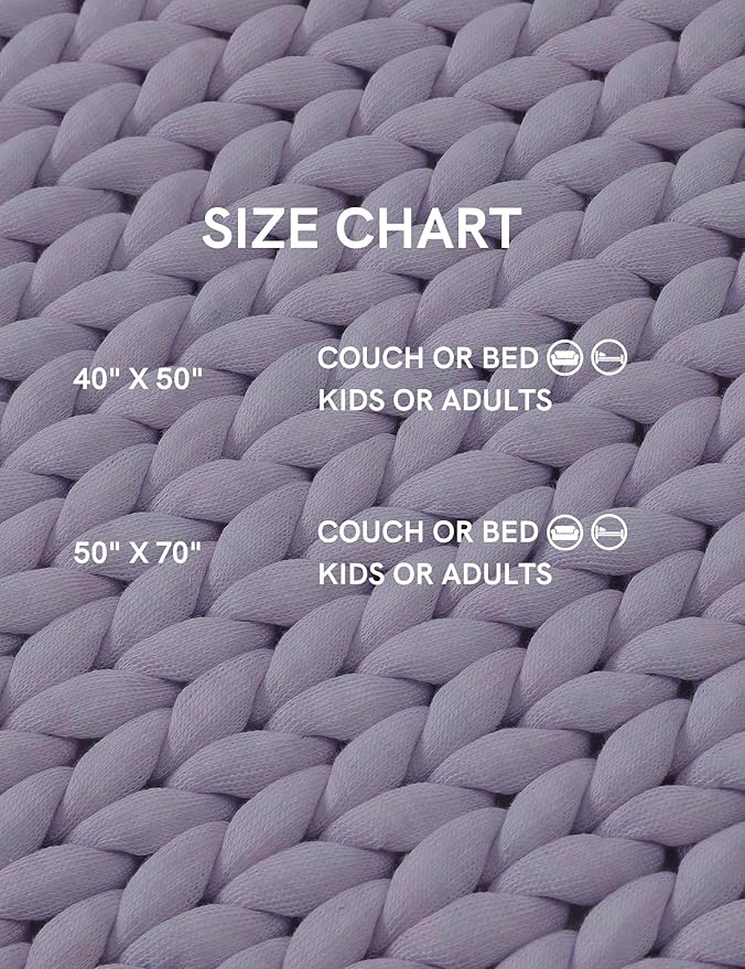 YnM Chunky Throw Blanket, Medium-Weight, Hand Knitted, Skin Friendly, Ventilated and Breathable, Machine Washable, Home Décor Piece for Couch, Sofa and Bed (Iris Lavender, 40x50 Inch)