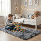 duduta Grey Plush Rugs for Bedroom 3x5 ft, Tie Dye Fluffy Gray Shag Rug for Dorm Nursery Bedside, Machine Washable Non Slip