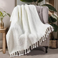 Home Soft Things Basket Weave Throw Blanket, Soft Cozy Warm Blanket with Braided Decorative Throw for Couch Sofa Outdoor Indoor, Antique White, 50''x60