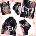 Kimonos for Women Japanese Style Satin Kimono Robe with Bow Belt Fan Hair Accessory and Tabi Socks