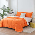 COTTEBED Reversible Ultra-Soft Bright Orange and Beige Comforter Set Queen, Jersey Knit T-Shirt Feel Bedding Blanket Down Conforters Sets & Pillowsham for Men Women All Season Use, Full/Queen Size Bed