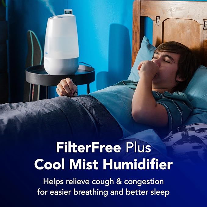 Vicks FilterFree Plus Cool Mist Plus Humidifier (VUL565), Medium Room –Filter-Free Cool Mist Humidifier for Baby, Kids and Adult Rooms, Works with Vicks VapoPads