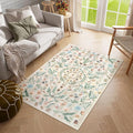 Lahome Chloe Insect Botanical 3x5 Washable Rugs for Entryway Soft Rug for Bedroom, Beige Kitchen Rugs Non Slip Washable, Boho Floral Indoor Throw Carpet for Bathroom Laundry Living Room(Beige,3x5)