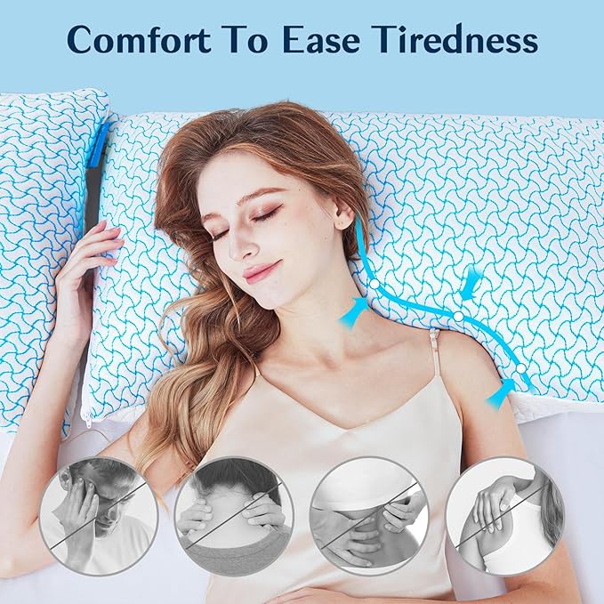 SUPA MODERN Shredded Memory Foam Pillows Queen Size Set of 1, Cooling Bed Pillow for Sleeping for Hot Sleepers, Adjustable Pilllows for Side Back and Stomach Sleepers, Neck & Shoulder Comfort Support
