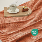 Amélie Home Knit Throw Blanket, Soft Chenille Cozy Breathable Chevron Chunky Decorative Blanket for Couch, Bed & Sofa, French-Inspired Lightweight Warm Gift for Women, Orange, 50"x60"