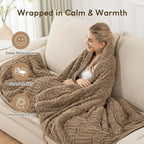 Cottonblue Jacquard Weighted Blanket for Adults 20 lbs Queen Size, Cozy Fluffy Sherpa Fleece Weighted Throw Blankets 60" x 80" for Sleep Relax, Fuzzy Warm Arch Heavy Blanket Soft for Bed Couch, Khaki