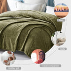 Exclusivo Mezcla Fleece King Size Blanket for Bed, 90x104 Inches Soft Cozy Jacquard Flannel Blankets, Lightweight Fuzzy Plush Warm for Women, Olive Green