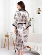EPLAZA Silk Robes for Women Satin Robe Long Sexy Print Flower Kimono Loungewear Wedding Bridal Party