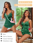 Avidlove Satin Pajamas Set Womens Lace Sleepwear Sexy Lingerie Cami Shorts Set S-XXL