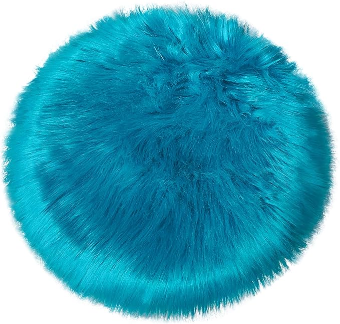 1.3ft Small Round Blue Rug,Thick Furry Fluffy Carpet for Teen,Sheepskin Fur Shaggy Circular Rug for Indoor Bedroom Room Living Room Nursery Decor Chair