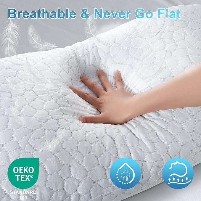 QUTOOL Cooling Pillow for Sleeping, CertiPUR-US Shredded Memory Foam Queen Pillow Set of 1, Cool Pillow for Hot Sleepers Adjustable Firm Pillow for Side, Back, Stomach Sleepers Soft Yet Support, White