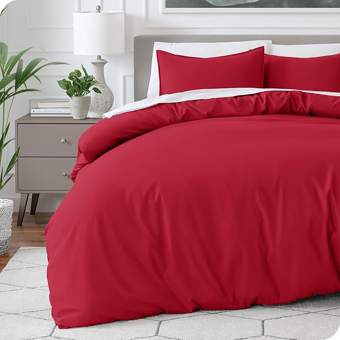 Bare Home Bedding Duvet Cover Full Size - Premium 1800 Super Soft Collection - Lightweight, Cooling Duvet Cover - Soft Breathable Bedding (Full, Red)