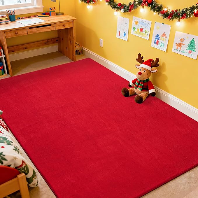 Przemy Washable Area Rug for Living Room Bedroom, 6x9 Feet Red Memory Foam Rug, Super Soft Modern Indoor Carpet for Kids Room Girls Boys Dorm Nursery Decor