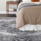 CRYPTOLITE Vintage Area Rug 5x8 Rugs, Machine Washable Vintage Area Rug Non-Slip Low Pile Large Rug for Living Room, Bedroom, Farmhouse, Dining Room, Grey