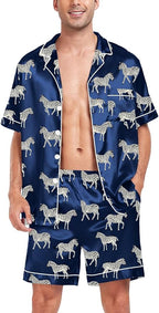 SWOMOG Satin Matching Pajamas Sets Couple Silk Button Down Nightwear Women & Men Short Sleeve Sleepwear 2 Pieces Loungewear