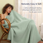 PHF Ultra Soft Waffle Weave Blanket Queen Size 90"x 90"- Washed Lightweight Breathable Cozy Woven Blanket for Bed - Aesthetic Decor for Couch Bedding Sofa Home Car - Sage Green/Mint Green