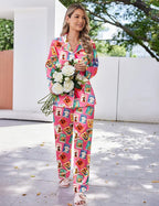 Ekouaer Satin Pajama Set for Women Silky Sleepwear Long Sleeve Top and Pants Button Down Pjs Lounge Set