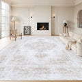 XLUEZ Area Rug 10x12 Living Room Rug, Machine Washable Vintage Distressed Medallion Rug Non-Slip Soft Low Pile Large Indoor Rugs for Bedroom Kitchen Dining Room Office(Beige,10'x12')