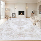 XLUEZ Area Rug 10x14 Living Room Rug, Machine Washable Vintage Distressed Medallion Rug Non-Slip Soft Low Pile Large Indoor Rugs for Bedroom Kitchen Dining Room Office(Beige,10'x14')