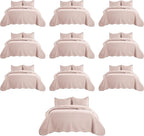 IR Imperial Rooms Queen Quilt Bedding Set (90" x 96") - Bulk Pack of 10 Wholesale for Hotels Guest Bedroom & Airbnbs - Lightweight Microfiber Reversible Embossed Quilts Bedspreads (Peach/Baby Pink)